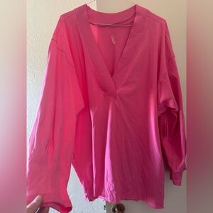 FP Movement Oversized Pink V-Neck Tunic Top